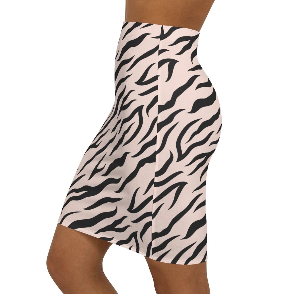 Womens Mini Skirt, High Waisted, Pink Zebra Style Pencil Skirt - Horizon Bliss