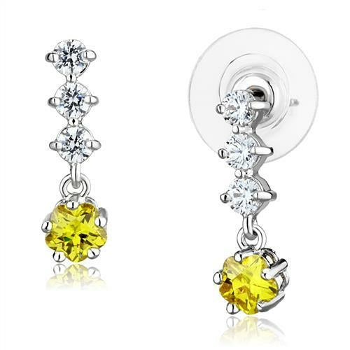 3W1285 - Rhodium Brass Earrings with AAA Grade CZ  in Topaz