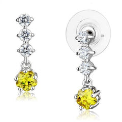 3W1285 - Rhodium Brass Earrings with AAA Grade CZ  in Topaz