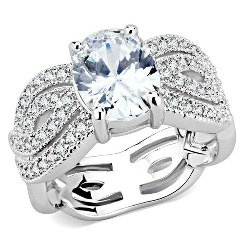 3W1517 - Rhodium Brass Ring with AAA Grade CZ  in Clear