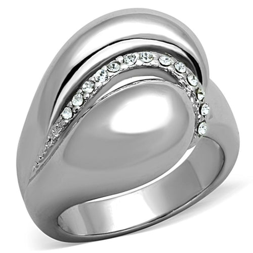 3W586 - Rhodium Brass Ring with Top Grade Crystal  in Clear