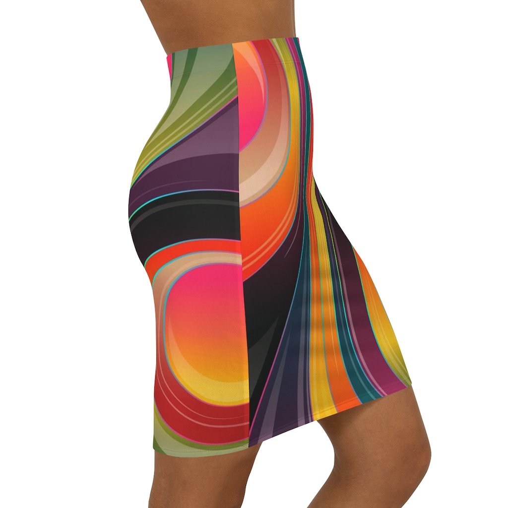 Womens Skirt, Multicolor Abstract Swirl Style Skirt - Horizon Bliss