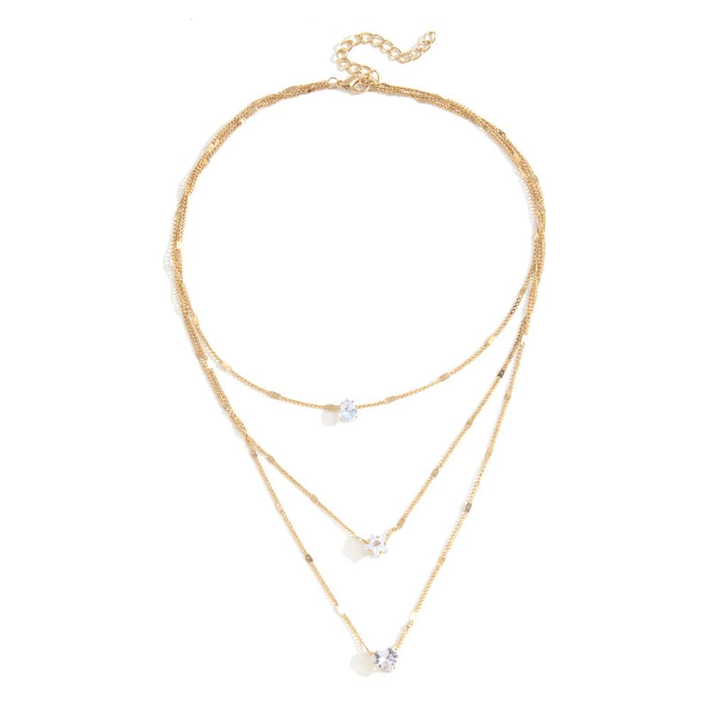 Endearing Three Layer Three Pendant Golden Metal Necklace - Horizon Bliss