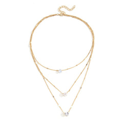 Endearing Three Layer Three Pendant Golden Metal Necklace - Horizon Bliss