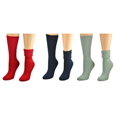 Solid Color Ribbed Crew Turn cuff Soft Acrylic Socks 3 Pair Pack Socks - Horizon Bliss