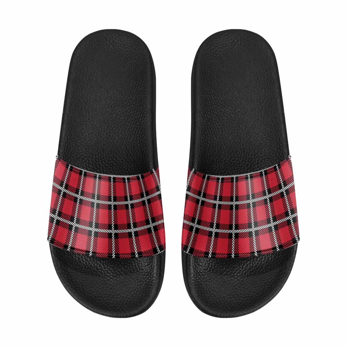 Mens Slide Sandals,      Buffalo Plaid Red - Horizon Bliss