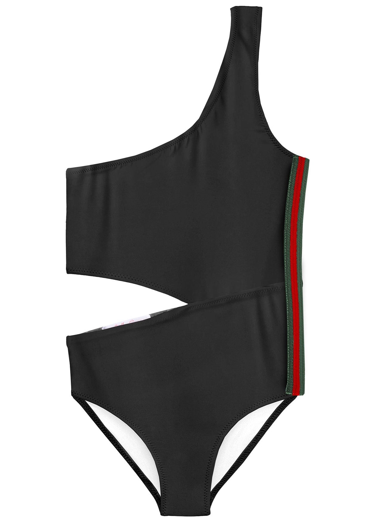 Black Side Cut Swimsuit with Stripe - Horizon Bliss