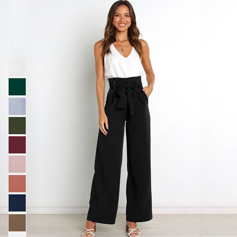 Women's Casual Wide-Leg Trousers with Belt - Horizon Bliss