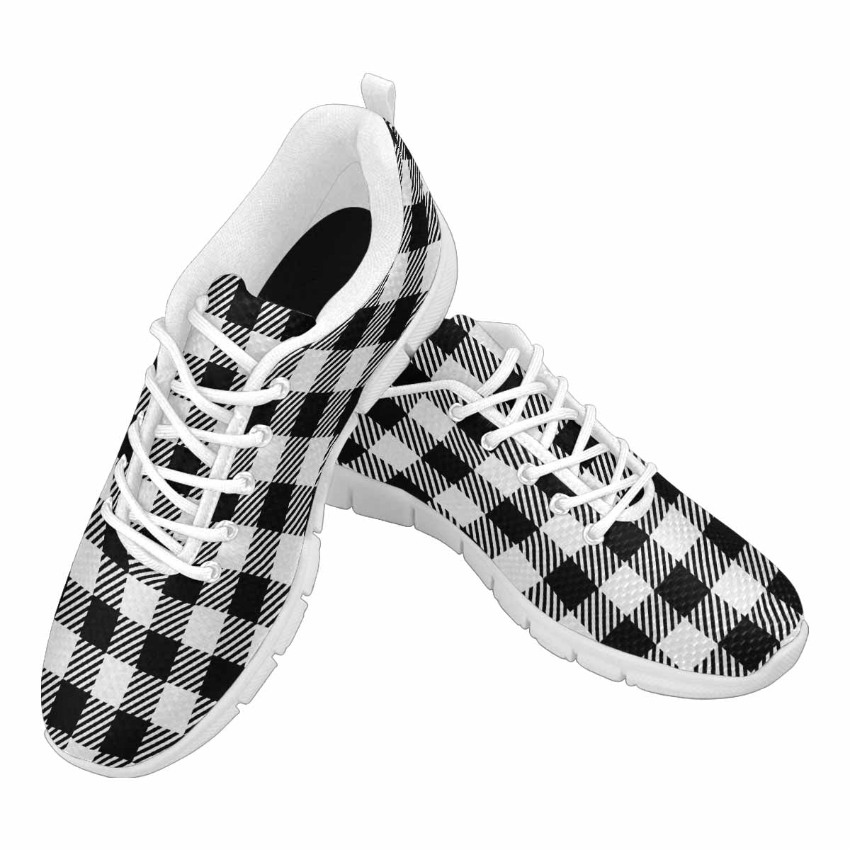 Sneakers For Men, Buffalo Plaid Black And White Running Shoes - Horizon Bliss