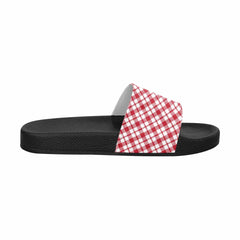 Mens Slide Sandals,      Buffalo Plaid Red And White - Horizon Bliss