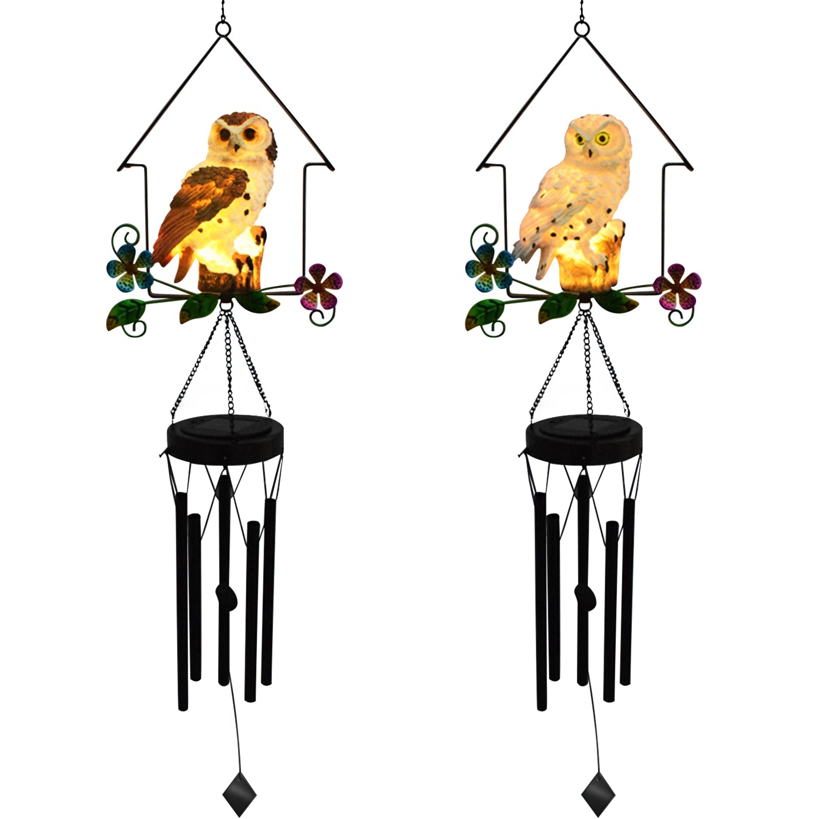 Solar Owl Wind Chime Light Outdoor LED Bird Sculpture Hanging Lamp - Horizon Bliss