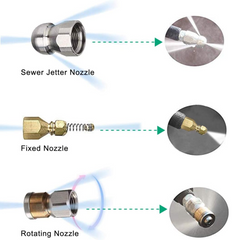 Pressure Washer Sewer Jetter Kit - 50Ft X1/4" Hydro Drain Jetter Cleaner Hose, Corner, Rotating and Button Nose Sewer Jetting Nozzle Waterproof Tape,Orifice 4.0 4.5,1/4 Inch NPT,5800 PSI - Horizon Bliss