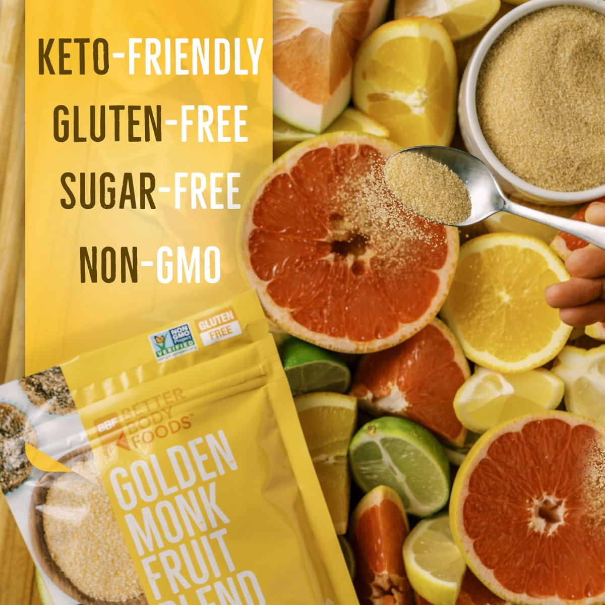 Golden Monk Fruit Sweetener Blend - Sugar Substitute, Zero Calorie, Keto Diet Friendly, Zero Net Carbs, Zero Glycemic, Baking, Extract, Sugar Replacement 1 lb, 16 Oz - Horizon Bliss