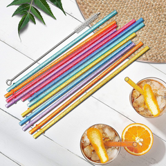 12-Pack Glitter Reusable Colorful Plastic Straws, 11 Inches Clear BPA-Free Unbreakable Sparkle Tumbler Drinking Straws with Cleaning Brush - Horizon Bliss