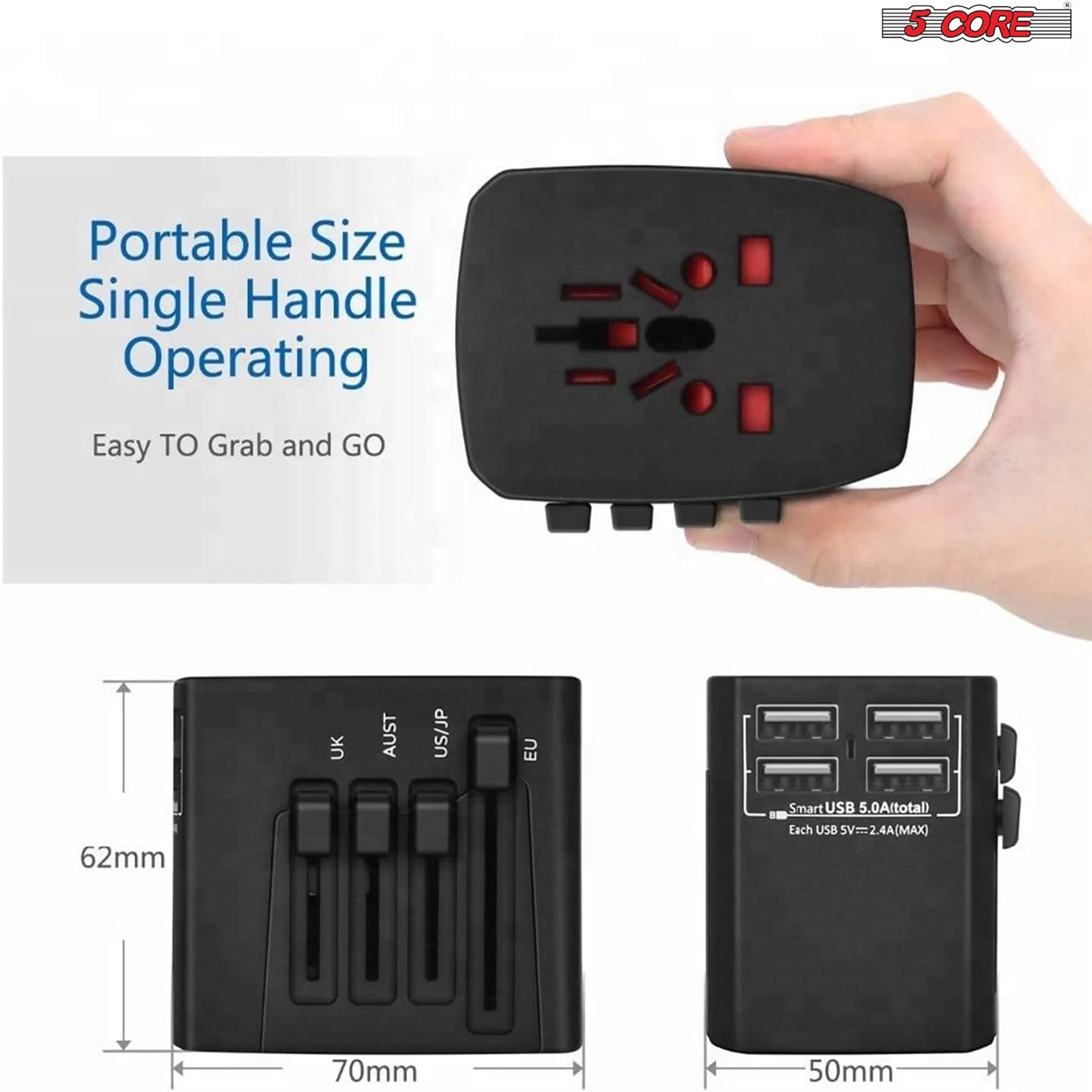 5Core Univedrsal Travel Adapter International Power Adapters 3 Pack