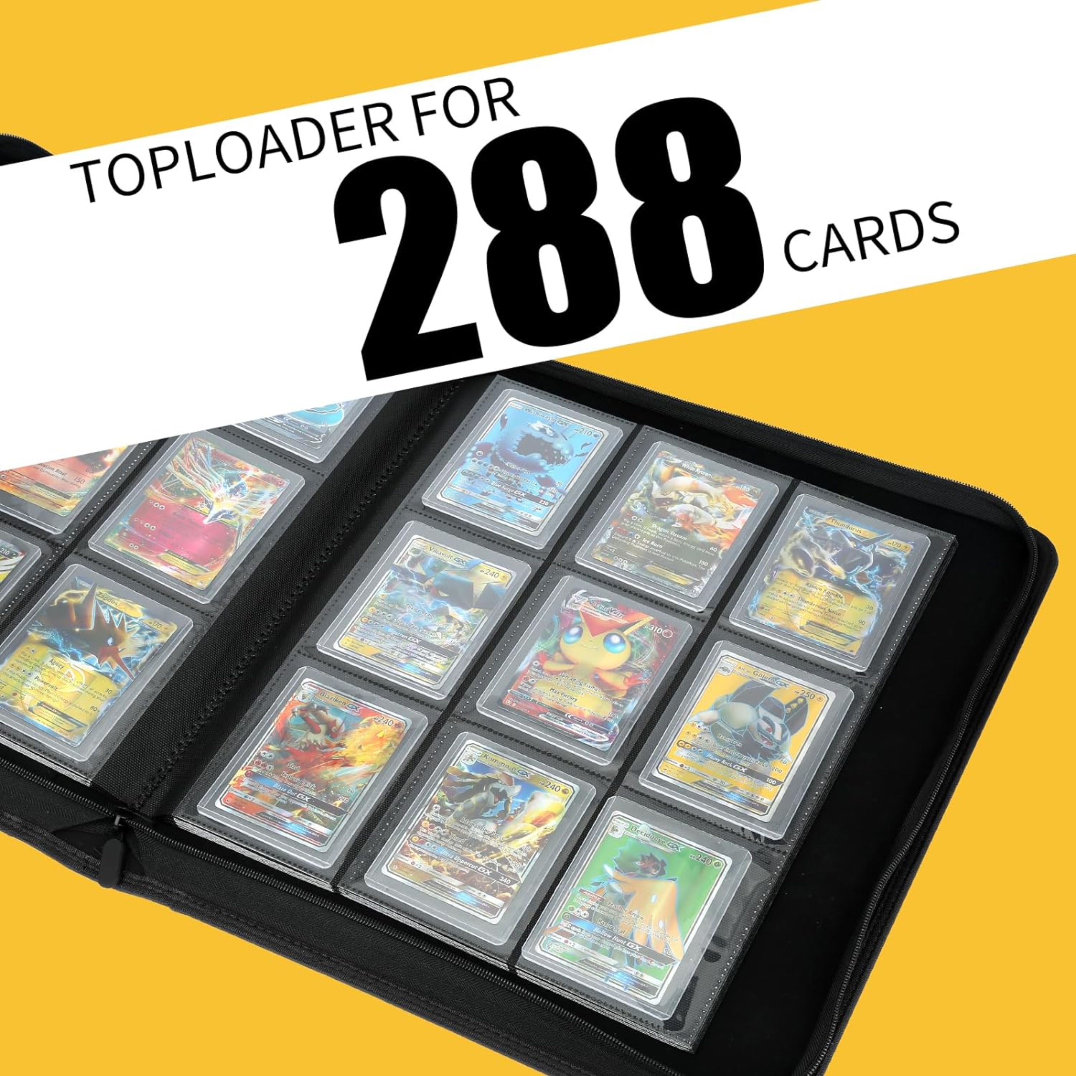 Toploader Binder, Holds 288 Toploaders, 9 Pocket Top Loader Binders with Sleeves for 3 x 4'' Toploaders, Double-Sided Pocket Top Loader Storage Binder, Trading Card Binder - Black - Horizon Bliss