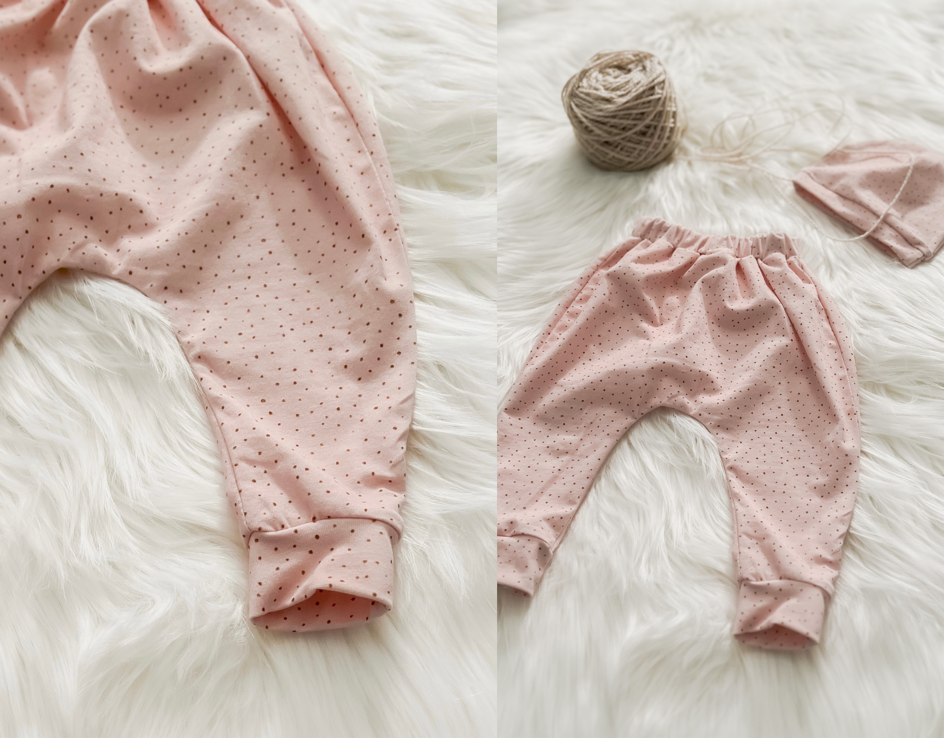 Pearl Pink with Gold Dot Harem Baby Pants and Hat - Horizon Bliss