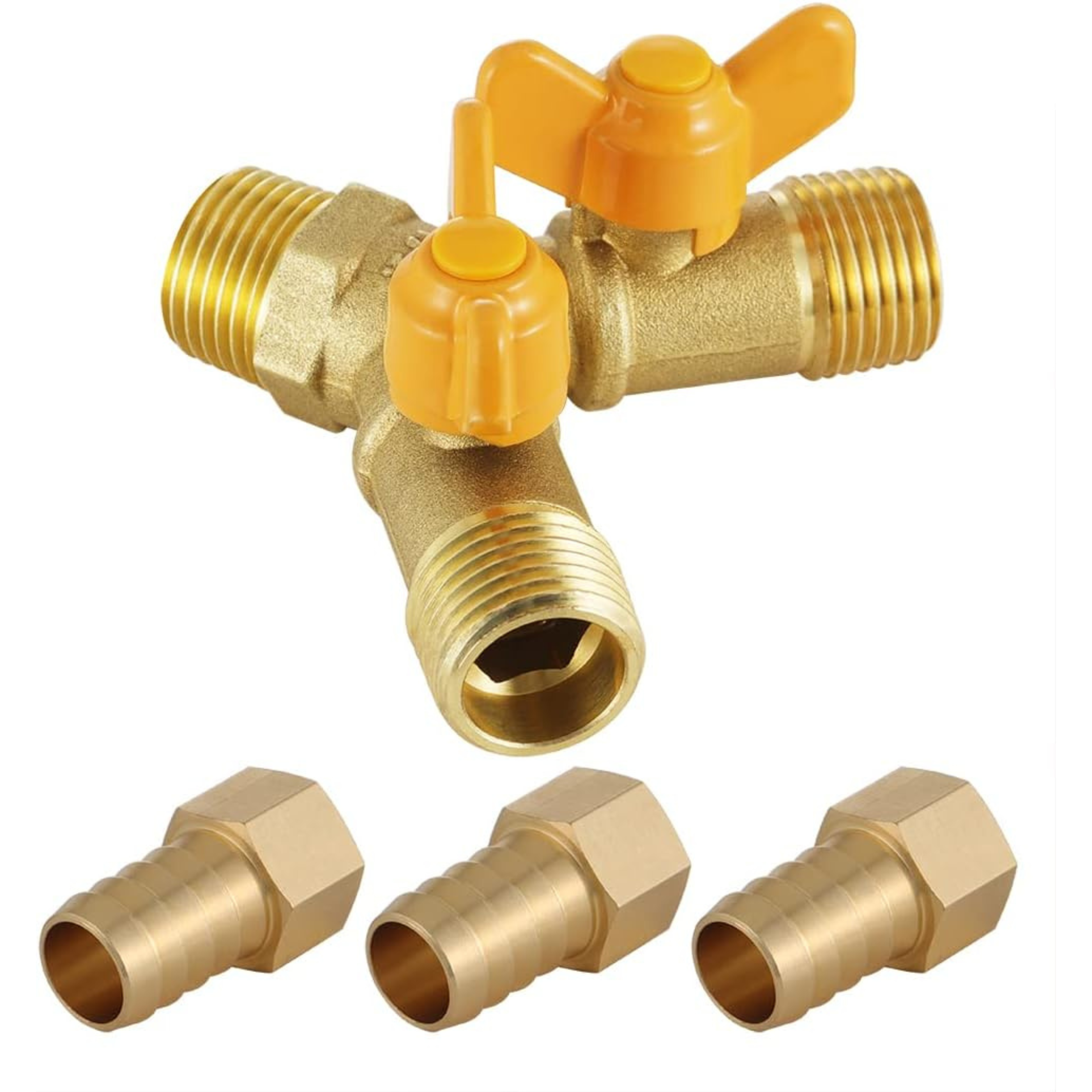 3 Way Shut Off Ball Valve, 5/8" Hose Barb 2 Switch Brass Y Shaped Valve with Clamps for Water Fuel Air - Horizon Bliss