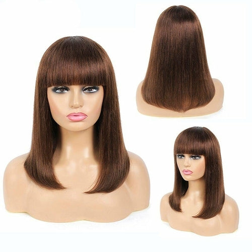 #613 Brazilian 99J Burgundy Short Bob Remy Straight Human Hair Wigs Wi - Horizon Bliss