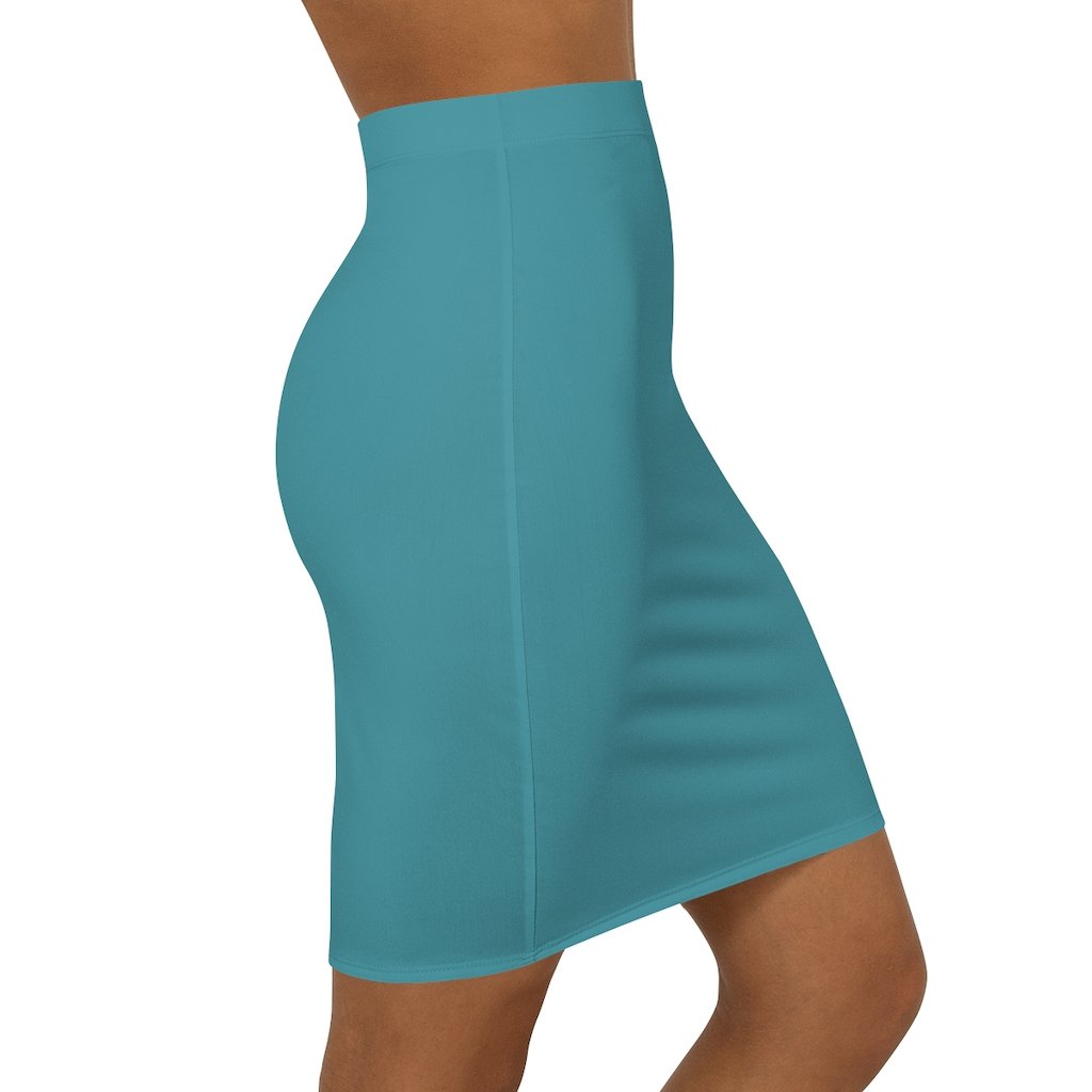 Womens Pencil Skirt, Aqua Green Stretch Mini - Horizon Bliss