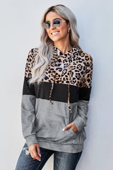 Gray Leopard Tie Dye Colorblock Hoodie - Horizon Bliss