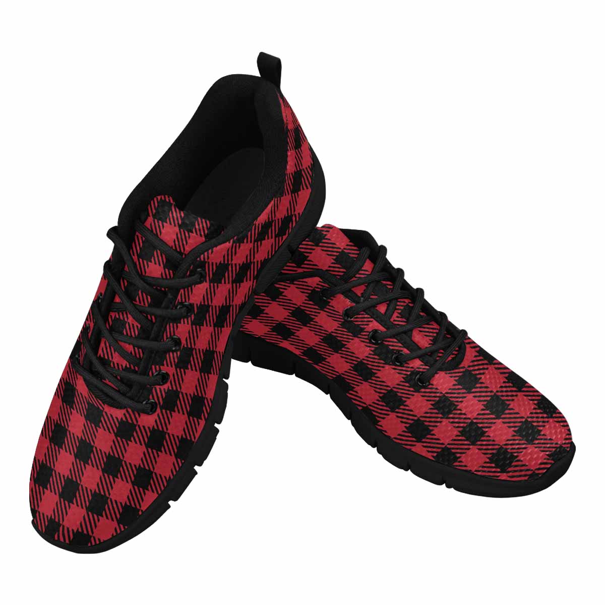 Sneakers For Men, Buffalo Plaid Red And Black Running Shoes Dg852 - Horizon Bliss