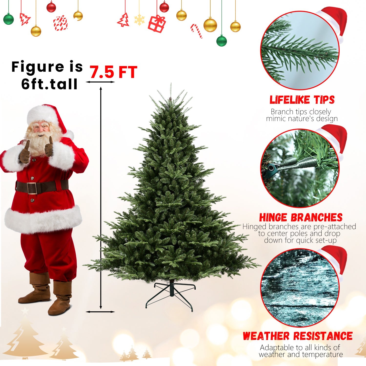 8FT Christmas Tree Simulate Nature Advanced Materials Premium Hinged