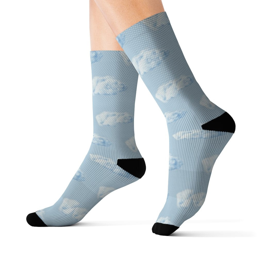 Walking on Realistic Clouds Fun Novelty Socks - Horizon Bliss