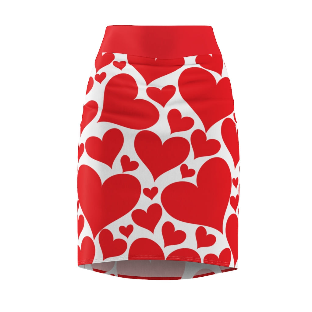 Womens Pencil Mini Skirt, Love Red Hearts, S867849 - Horizon Bliss