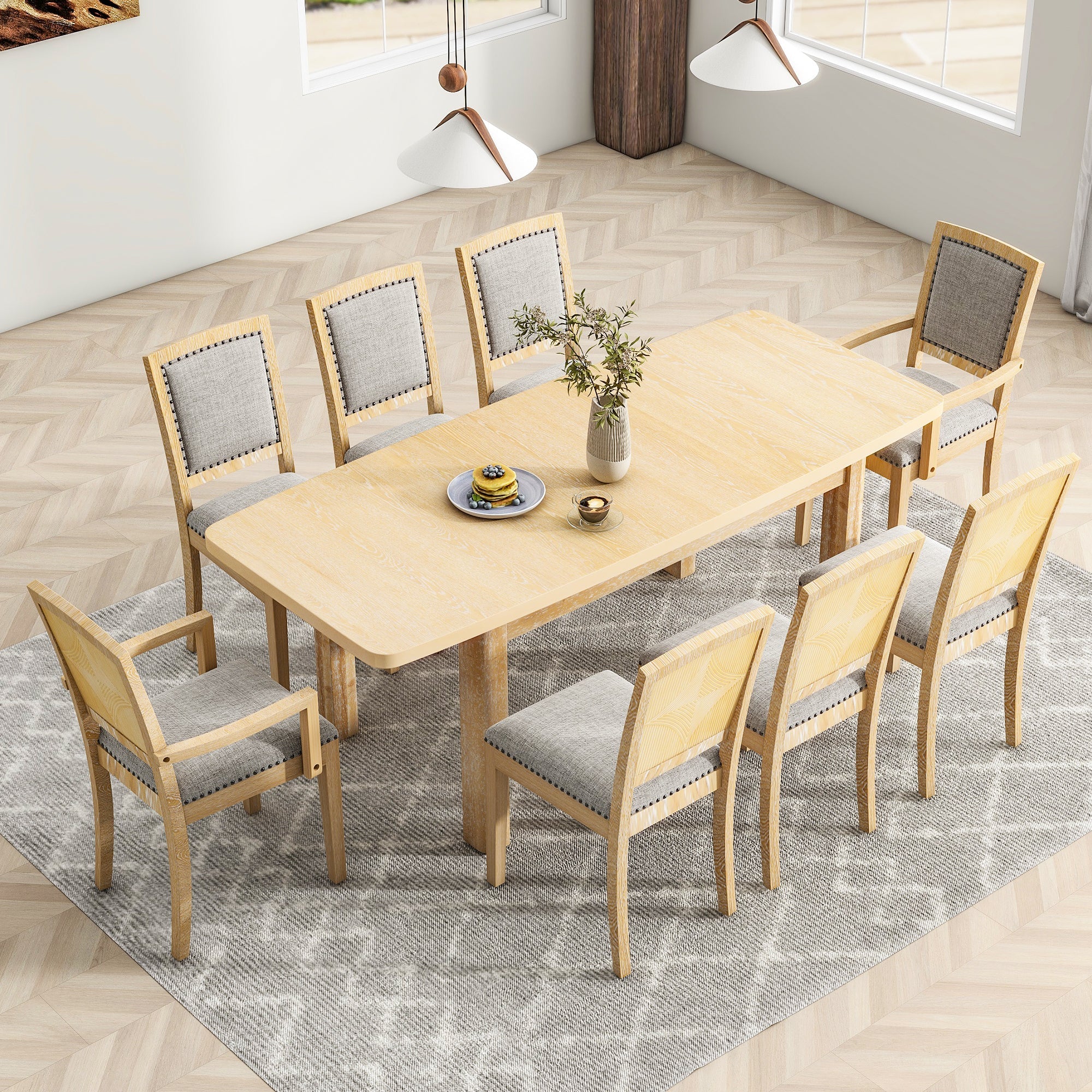 Rustic Extendable 84inch Dining Table Set with 24inch Removable Leaf , - Horizon Bliss