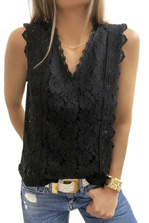 Chic Black Lace V Neck Summer Tank Top - Horizon Bliss