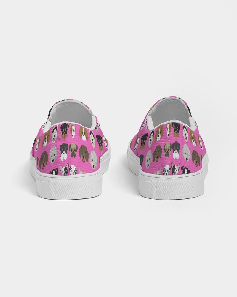 Womens Sneakers - Canvas Slip Ons, Pink Doggie Love Print - Horizon Bliss