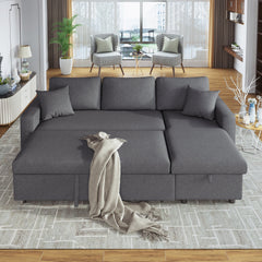 Upholstery  Sleeper Sectional Sofa Grey with Storage Space, 2 Tossing - Horizon Bliss