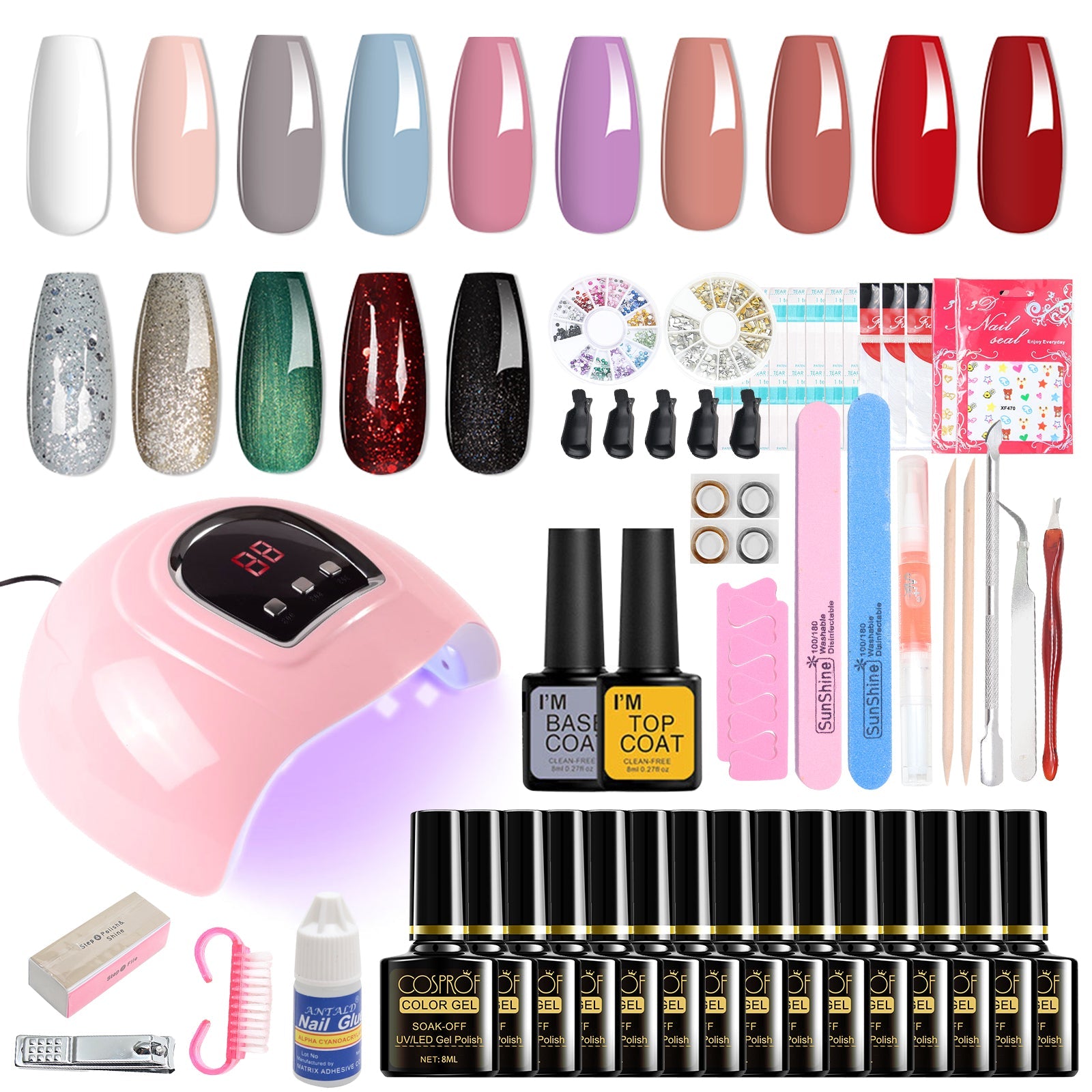 36W 18LED Nail Lamp Gel Nail Polish Starter Kit Manicure 15 Colors - Horizon Bliss