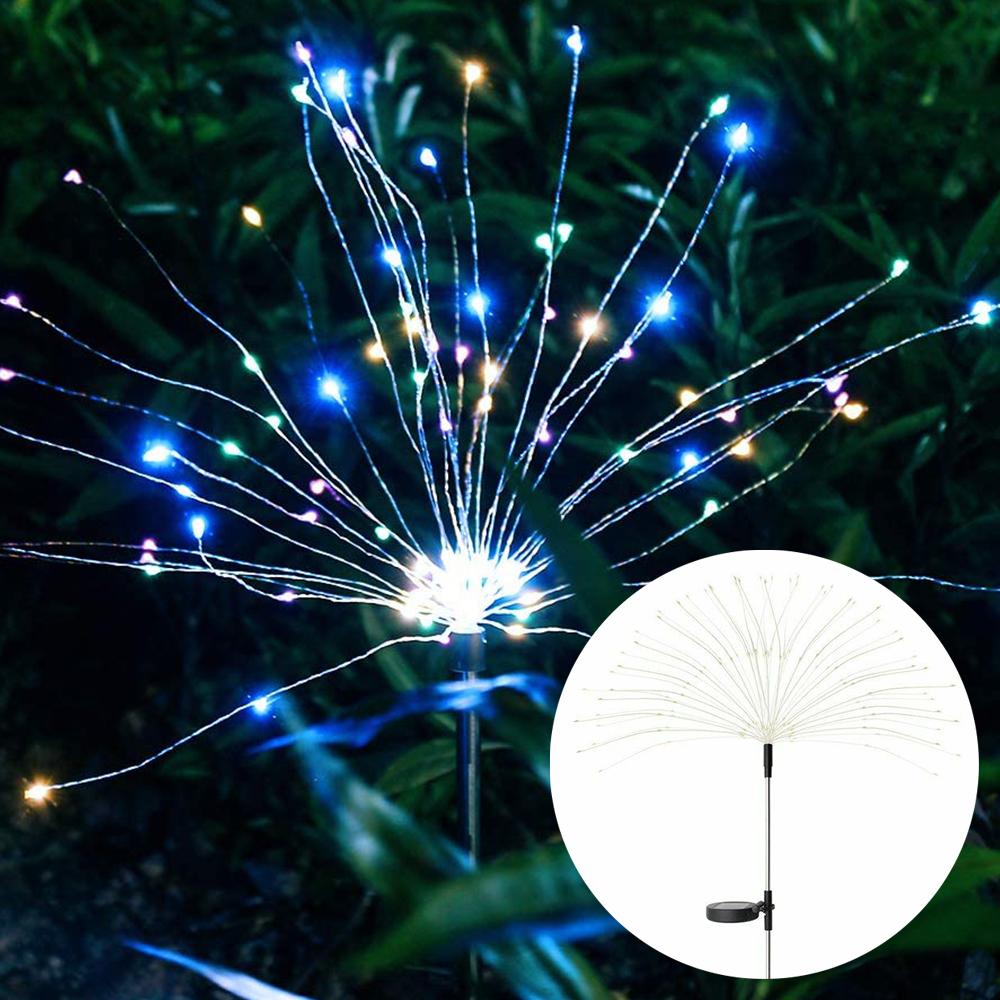 2PCS Solar Fireworks Lamps 90 LED Multi-Color Outdoor Christmas Lights