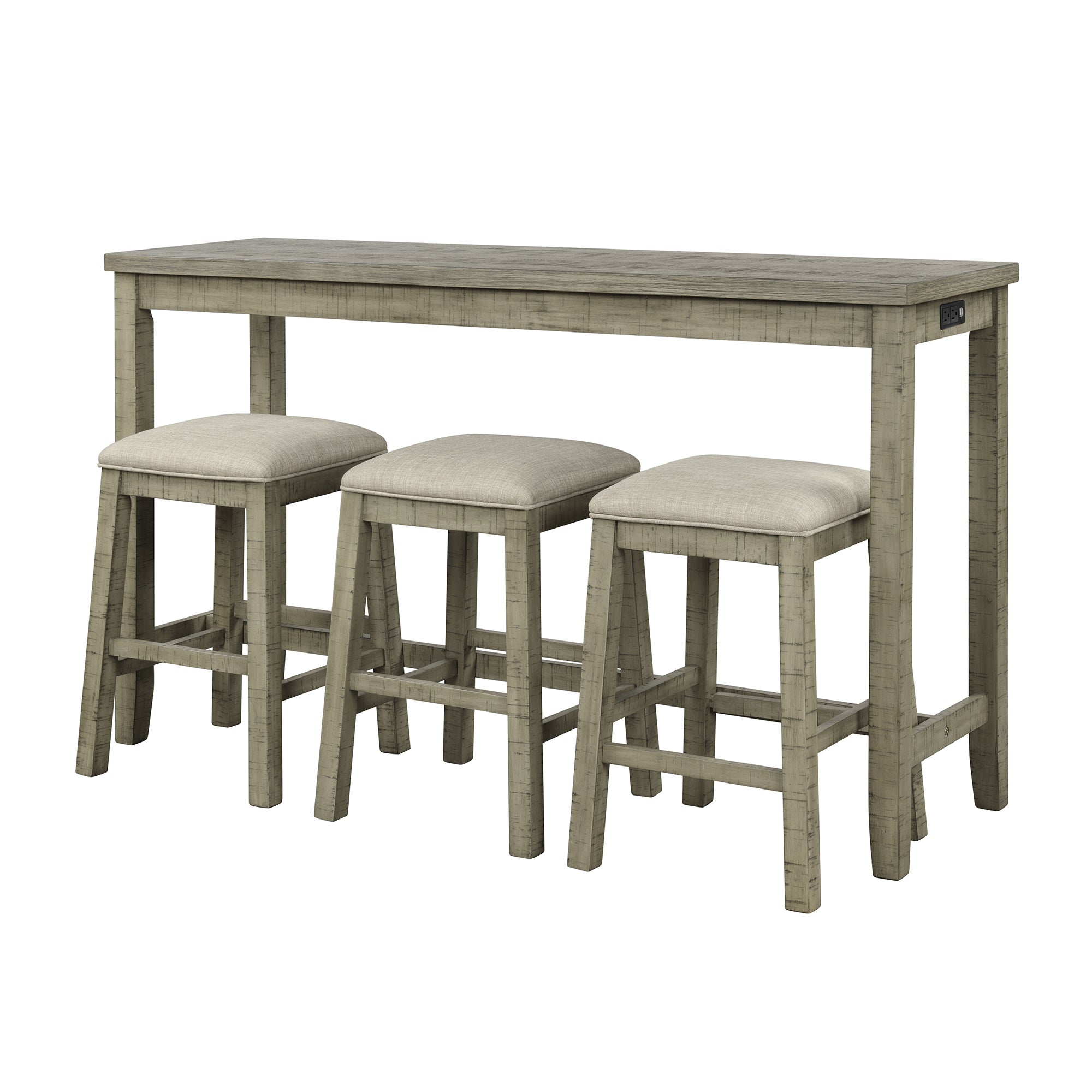 4 Pieces Counter Height Table with Fabric Padded Stools,Rustic Bar