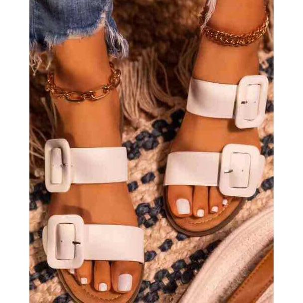 Fashion Chic Buckle White Female Sandals - Horizon Bliss