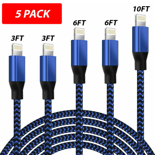 5 Pack Fast Charger USB Cable For iPhone 6 7 8Plus iPhone XR XS Max 12