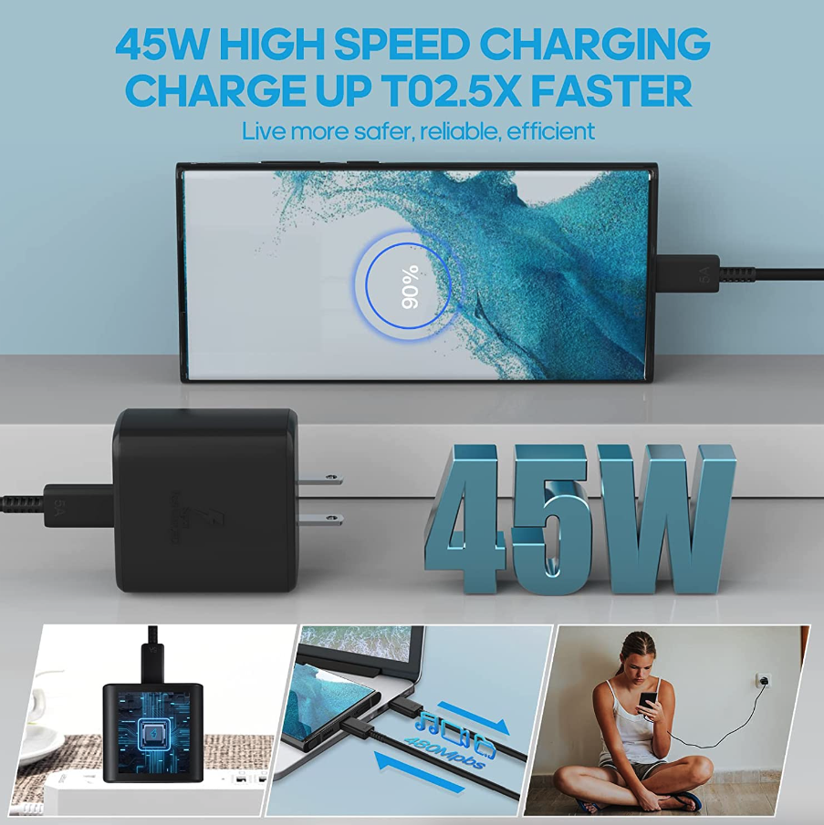 45W USB-C Super Fast Wall Charger + 6FT Cable For Samsung Galaxy S20