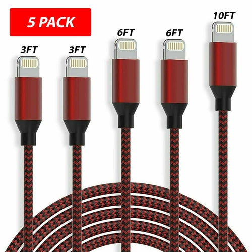 5 Pack Fast Charger USB Cable For iPhone 6 7 8Plus iPhone XR XS Max 12