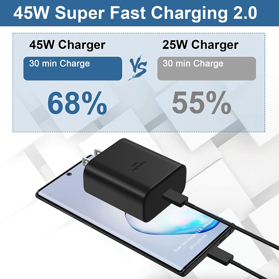 45W USB-C Super Fast Wall Charger + 6FT Cable For Samsung Galaxy S20