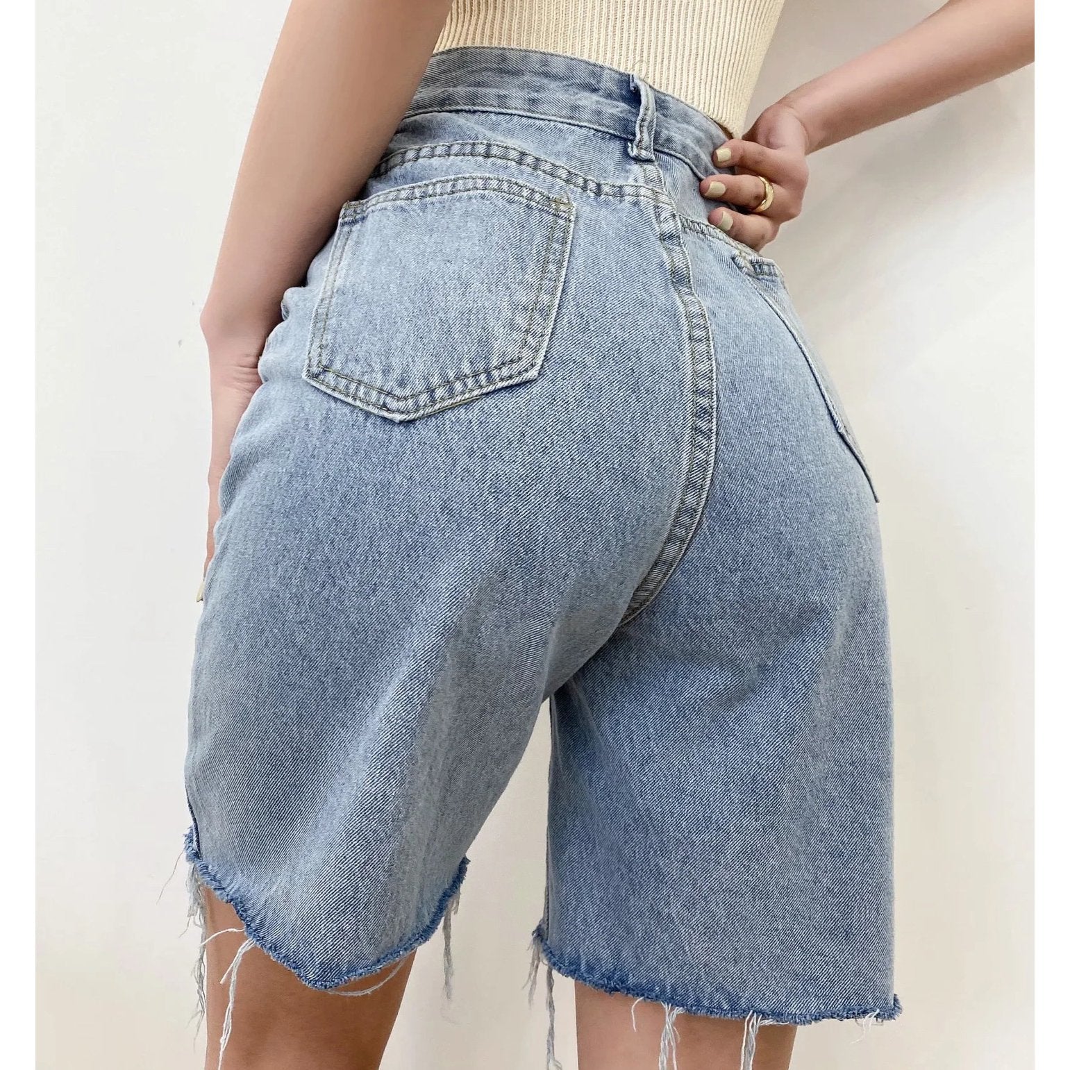 High-waist Embroidery Love Loose and Thin Wide-leg Jeans Shorts Women - Horizon Bliss