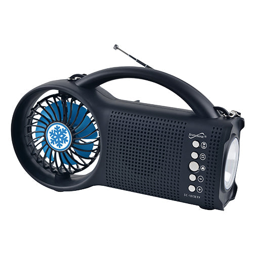 Solar Power Bluetooth Speaker with FM Radio / LED Torch Light / Fan - Horizon Bliss