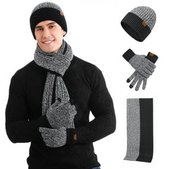 3Pcs Winter Scarf Hat Gloves Kit Beanie Hat & Long Scarf & Gloves Gift