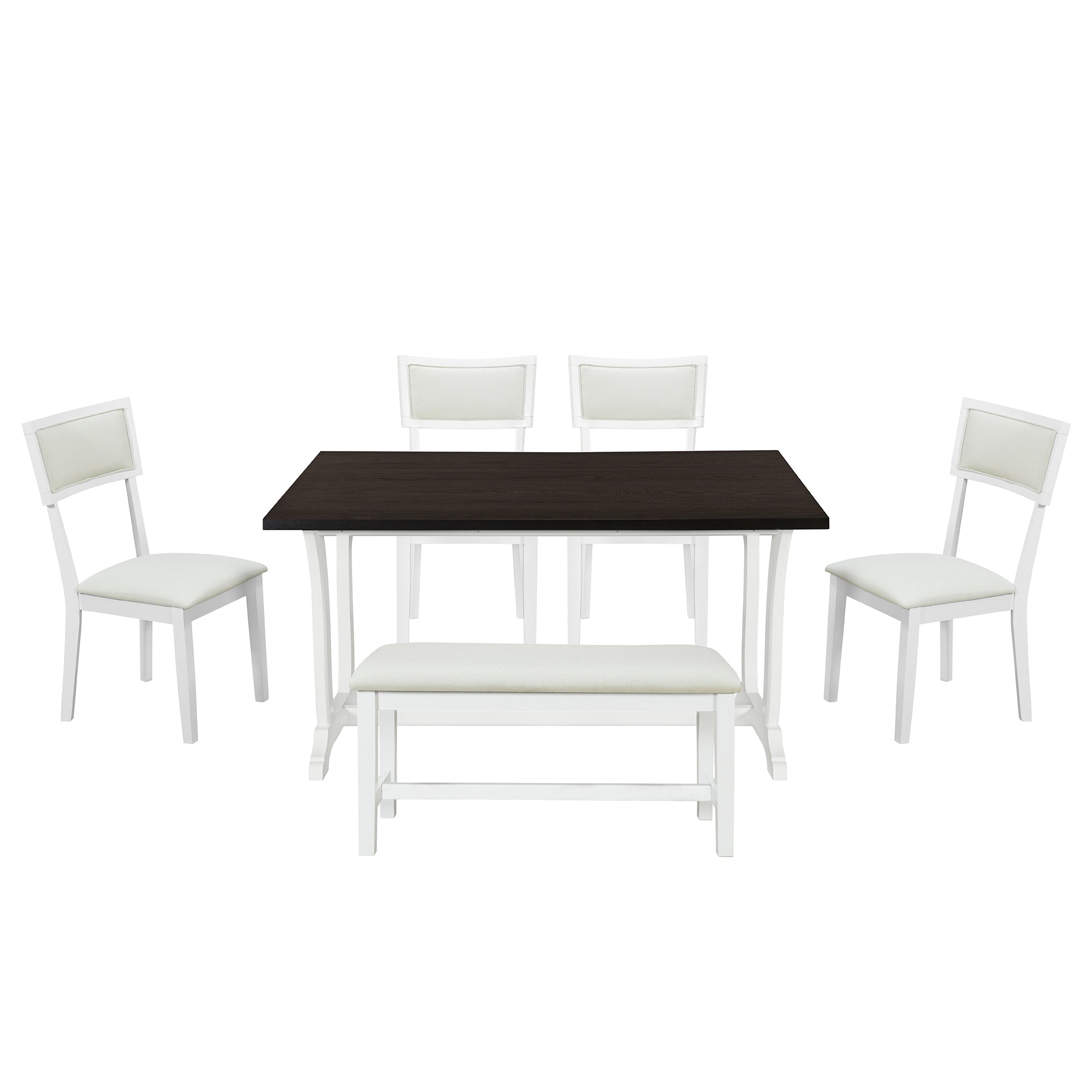 Farmhouse 6-Piece Trestle Dining Table Set with Upholstered Dining - Horizon Bliss