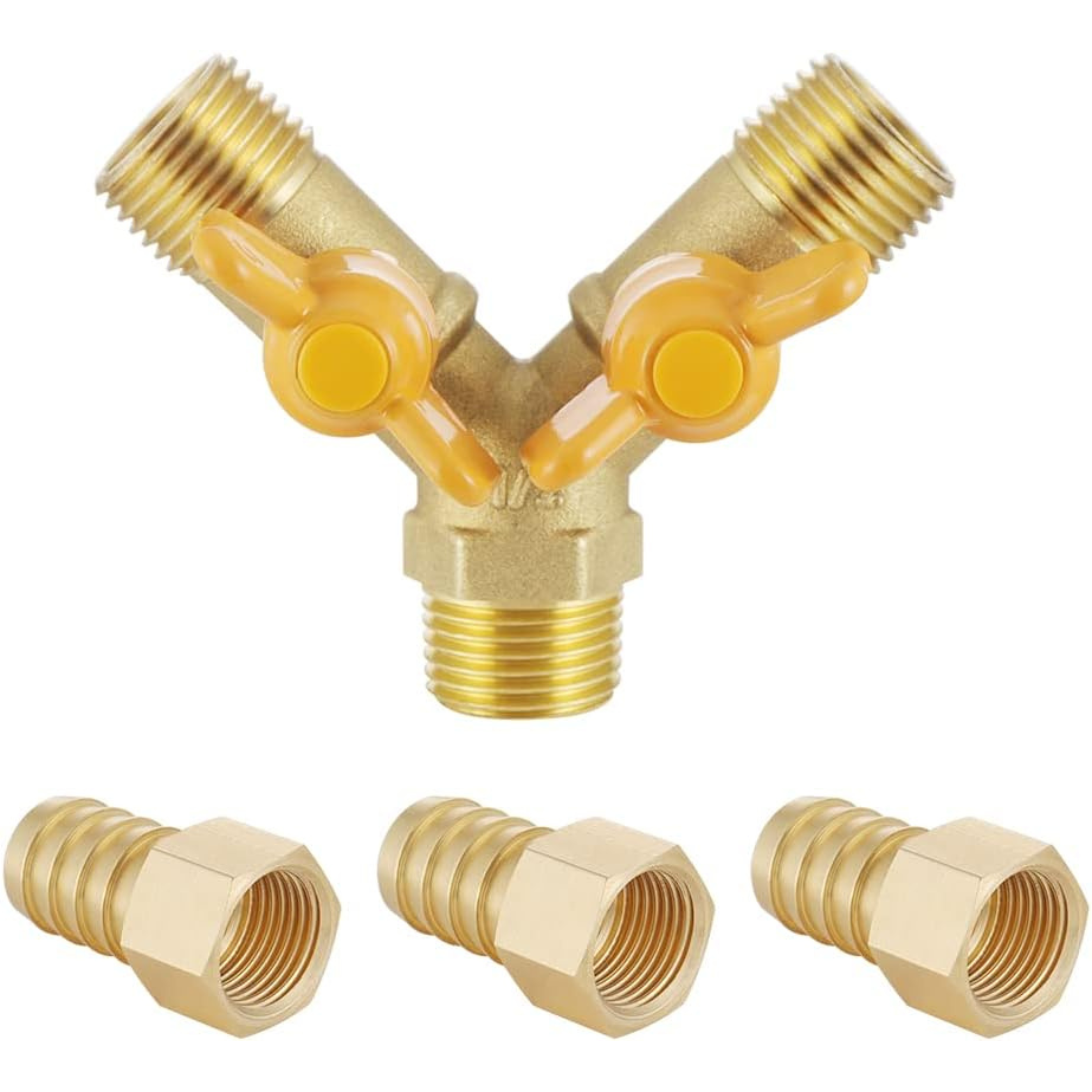 3 Way Shut Off Ball Valve, 5/8" Hose Barb 2 Switch Brass Y Shaped Valve with Clamps for Water Fuel Air - Horizon Bliss