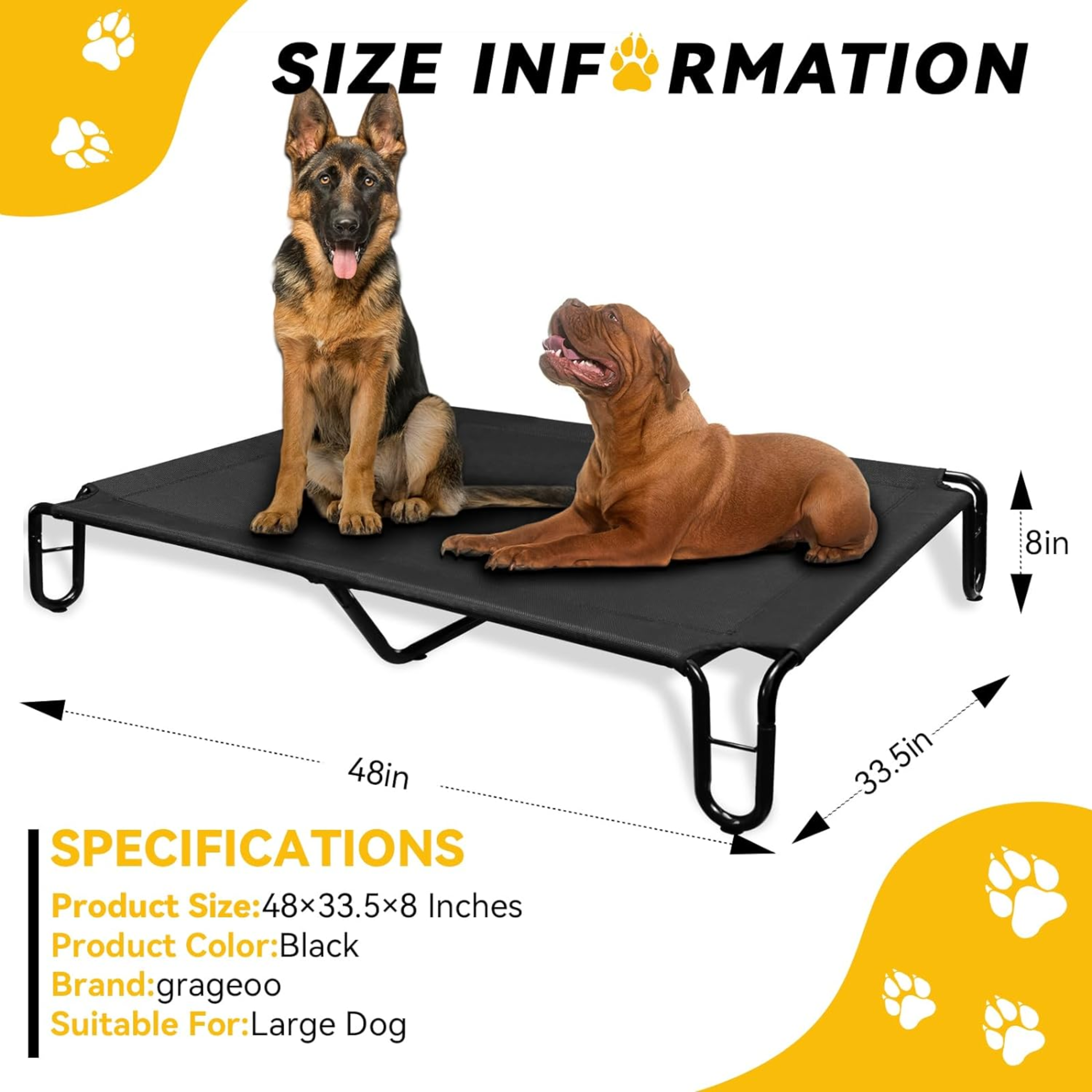 Outdoor Elevated Dog Bed,Cooling Raised Dog Cot Bed for Large Dogs,Pet Bed Waterproof with Stable Frame,Breathable Recyclable Mesh,Up to 85 lbs,Black - Horizon Bliss