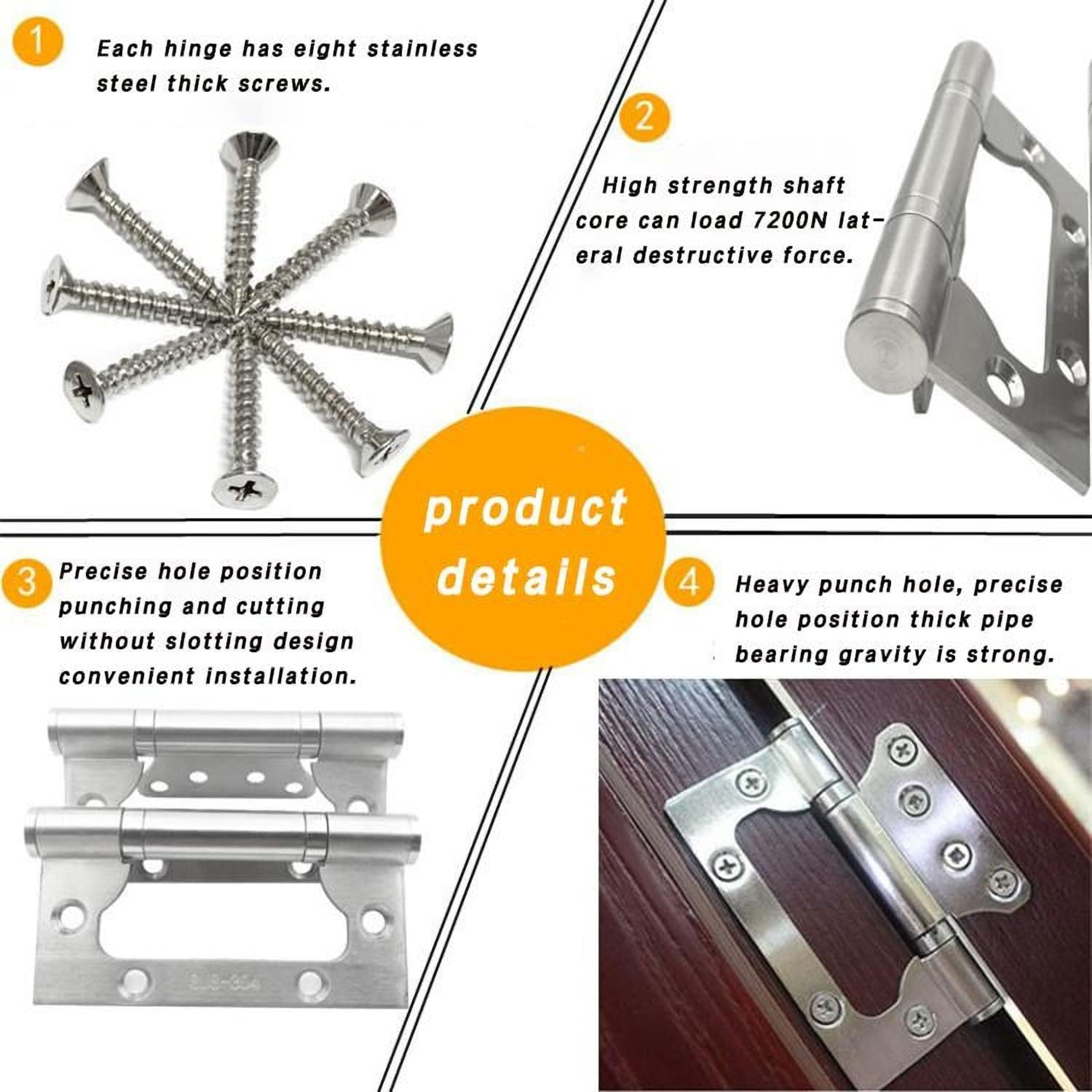 6 Pack Non-Mortise Door Hinges, 4 x 3 inch Stainless Steel Door Hinge, Easy to Install with Mounting Screws,Silver - Horizon Bliss