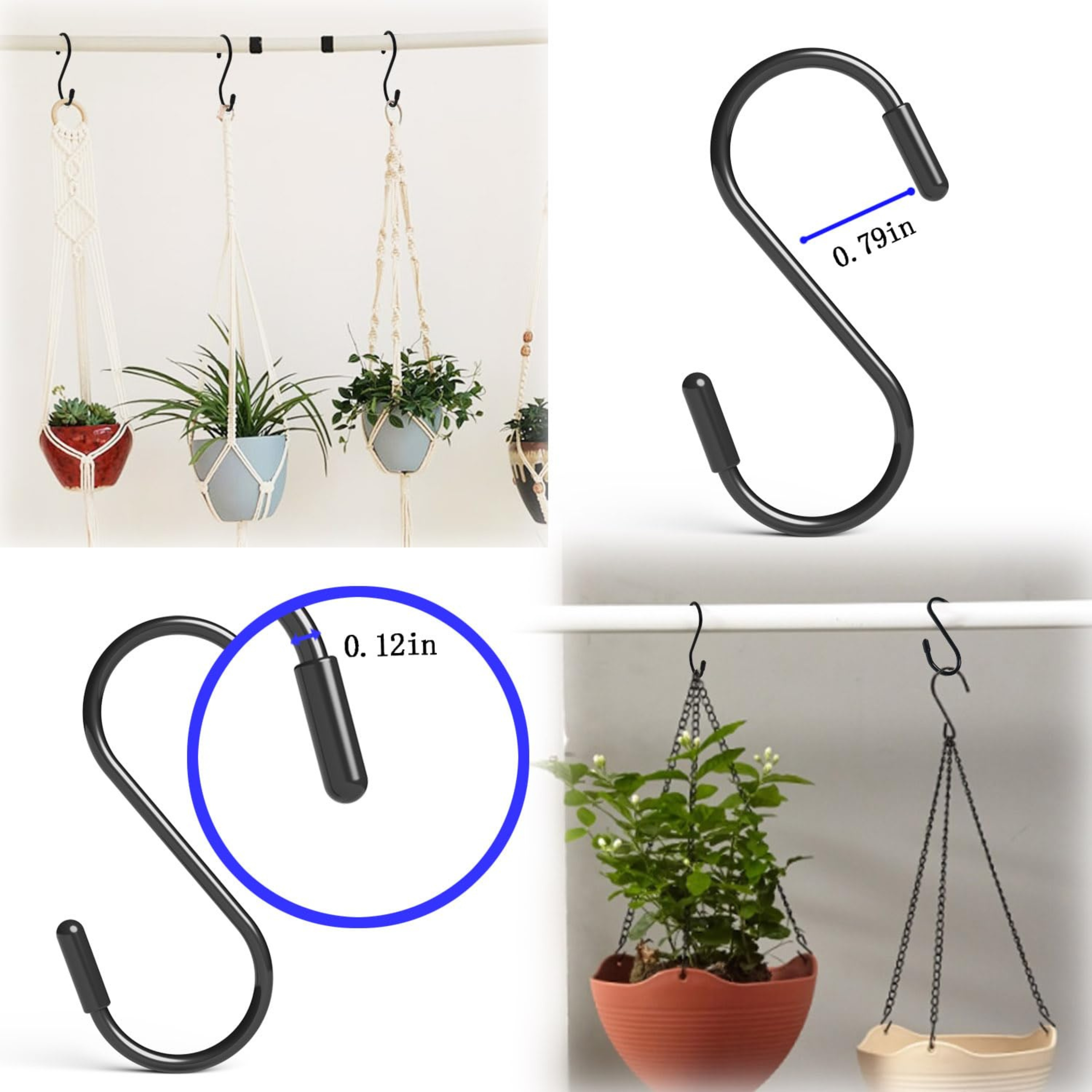 3" Heavy Duty Vinyl Coated S-Hooks for Hanging Plants, Closets, Gardens, Bird Feeders, Clothes, Hats, Bags, Pots (Pack 10) - Horizon Bliss