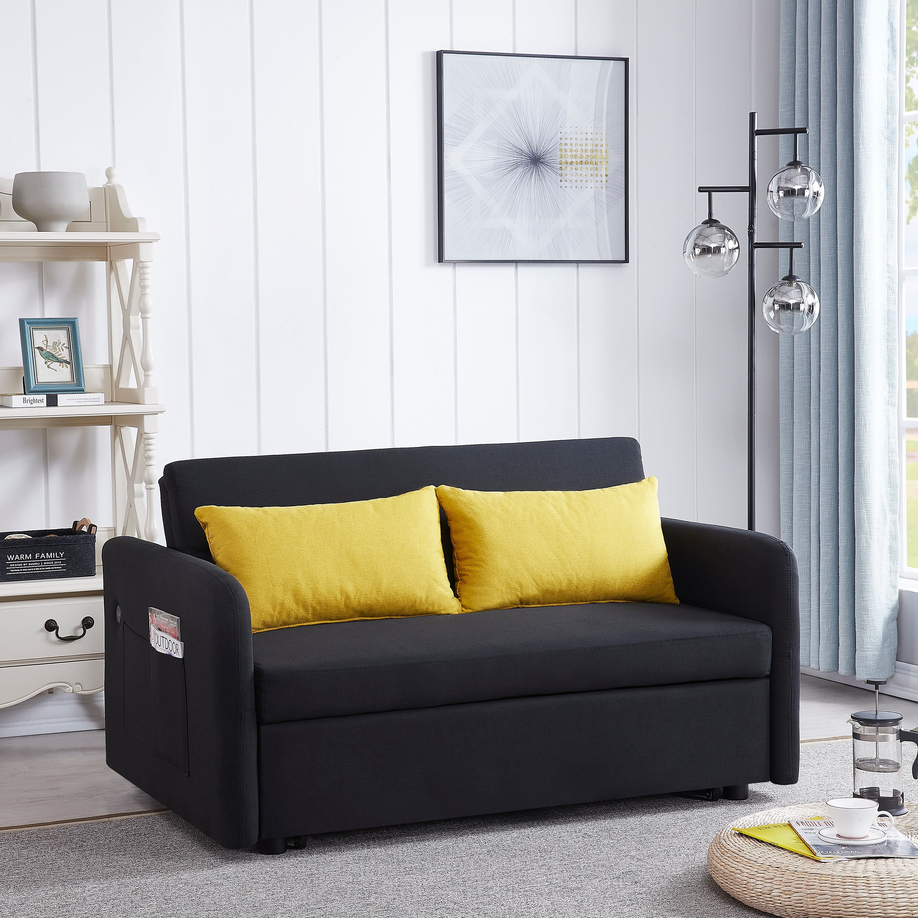 Twins Sofa Bed Black Fabric - Horizon Bliss